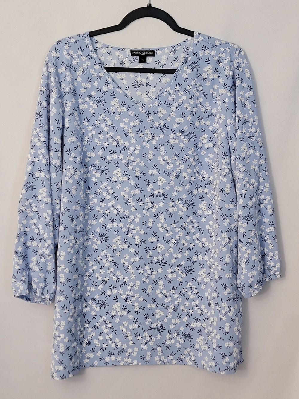 Mario Serrani Light Blue Floral 3/4 Sleeve V-Neck Tunic Size L